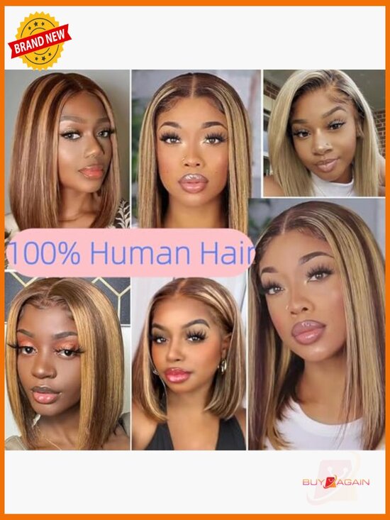 180% Density Straight Bob Lace Front Wig Human Hair Highlight Pre Plucked main image 6
